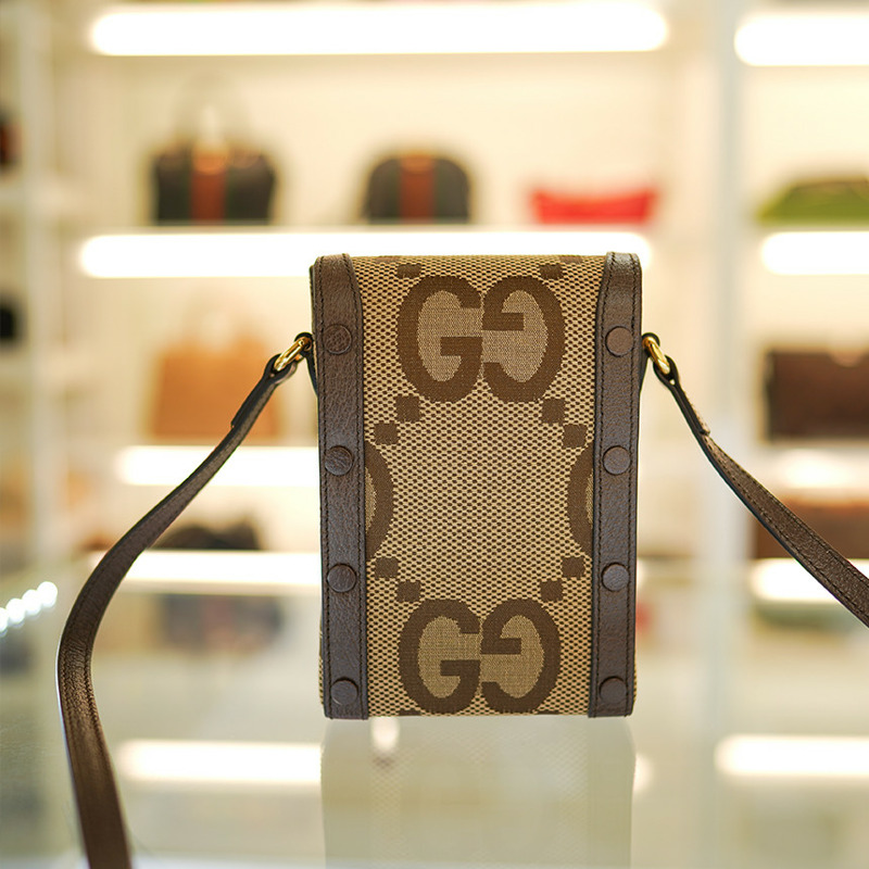 GUCCI 馬銜扣迷你斜背包 625615 UKMBG 2572 布料皮革棕色-6