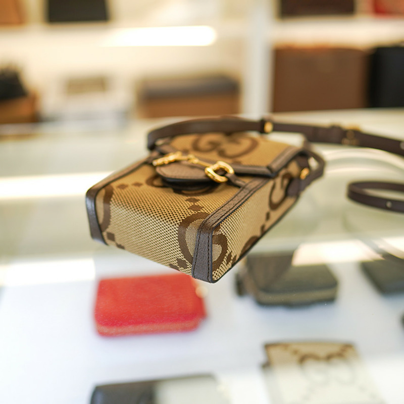 GUCCI 馬銜扣迷你斜背包 625615 UKMBG 2572 布料皮革棕色-8