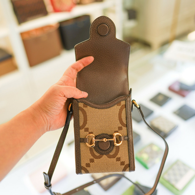 GUCCI 馬銜扣迷你斜背包 625615 UKMBG 2572 布料皮革棕色-20
