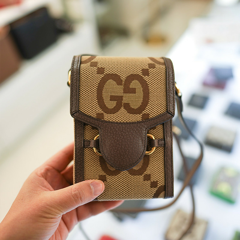 GUCCI 馬銜扣迷你斜背包 625615 UKMBG 2572 布料皮革棕色-21