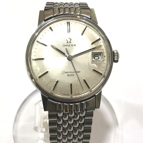 歐米茄海馬600復古手動上鍊日期顯示腕錶，不鏽鋼男士銀色