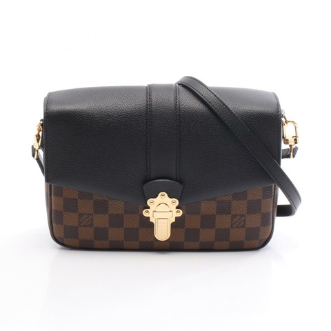路易威登 Clapton Damier Ebene 黑色肩背包 N44243 PVC塗層帆布皮革 棕色 黑色 二手 女士