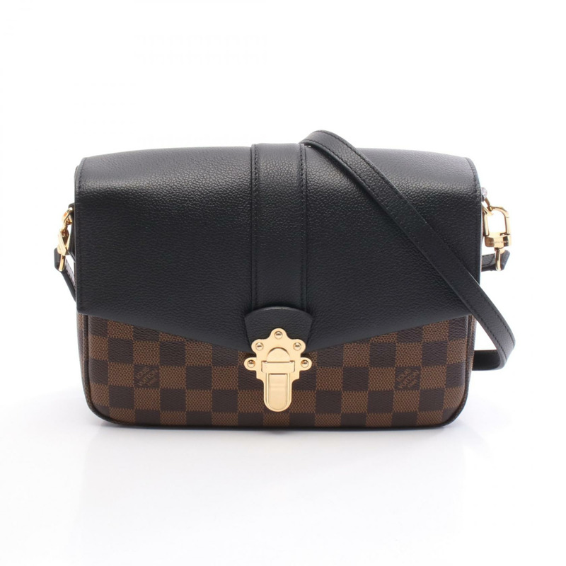 路易威登 Clapton Damier Ebene 黑色肩背包 N44243 PVC塗層帆布皮革 棕色 黑色 二手 女士-0
