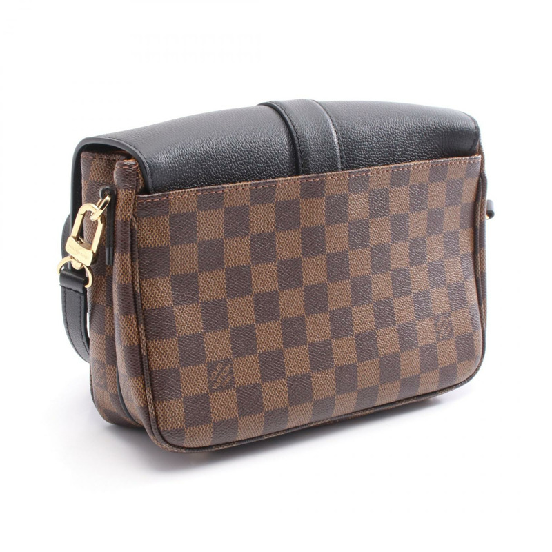 路易威登 Clapton Damier Ebene 黑色肩背包 N44243 PVC塗層帆布皮革 棕色 黑色 二手 女士-1
