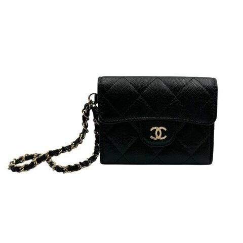 【美收精品】CHANEL 黑色荔枝皮小錢包 C-45