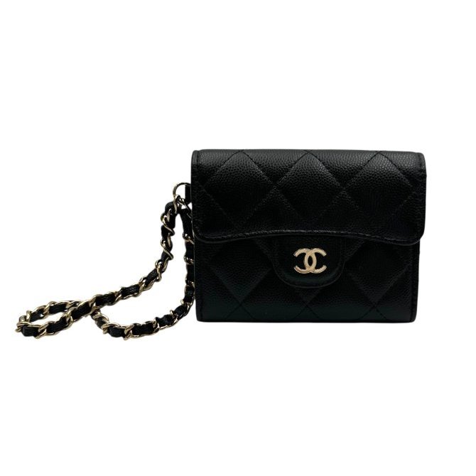 【美收精品】CHANEL 黑色荔枝皮小錢包 C-45-0