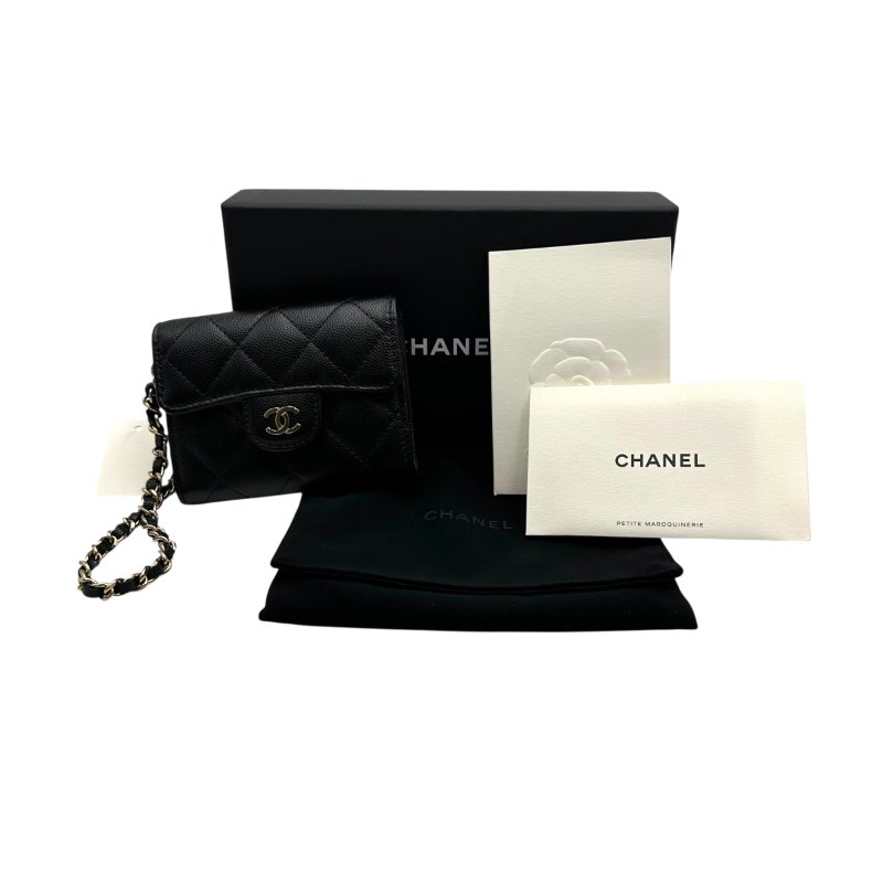 【美收精品】CHANEL 黑色荔枝皮小錢包 C-45-9