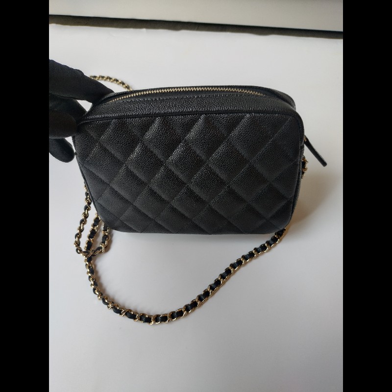 Chanel 金鍊黒荔枝皮小相機斜背包-4