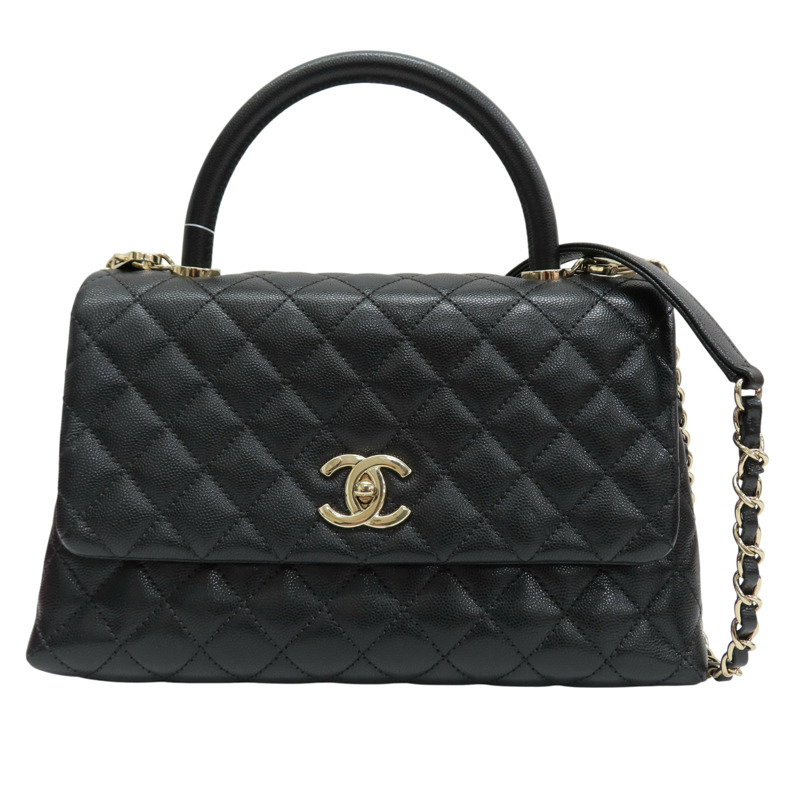 黑色 菱格紋 荔枝紋 牛皮 Coco Handle 29 兩用包【CHANEL 香奈兒】 A92991-0
