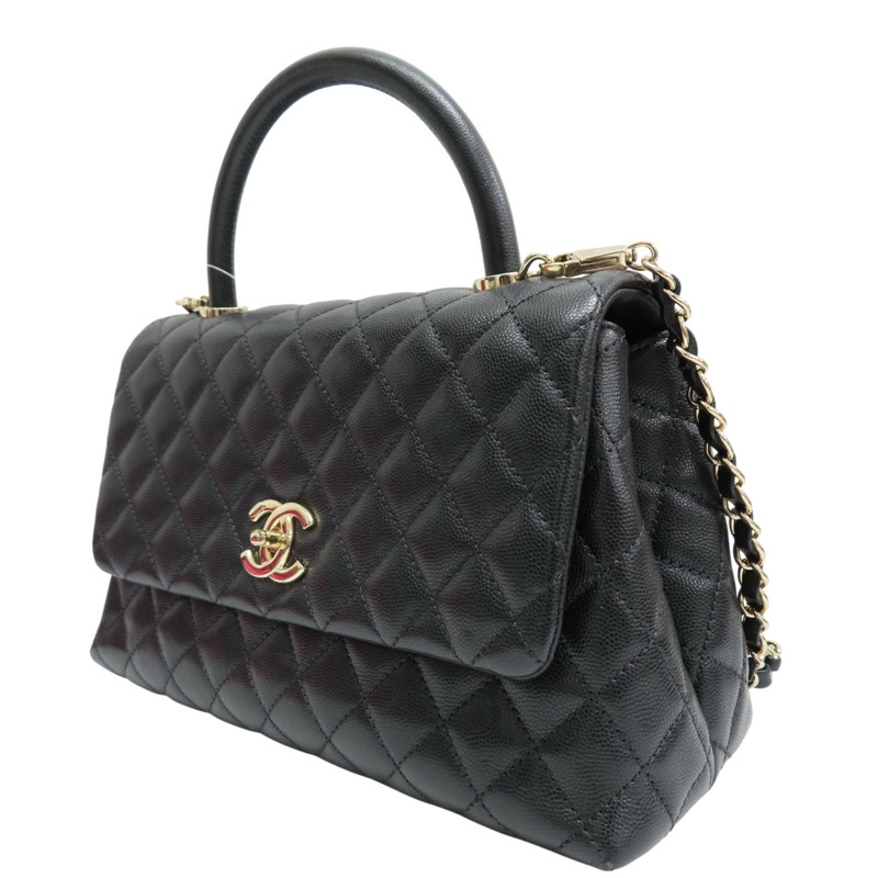 黑色 菱格紋 荔枝紋 牛皮 Coco Handle 29 兩用包【CHANEL 香奈兒】 A92991-2
