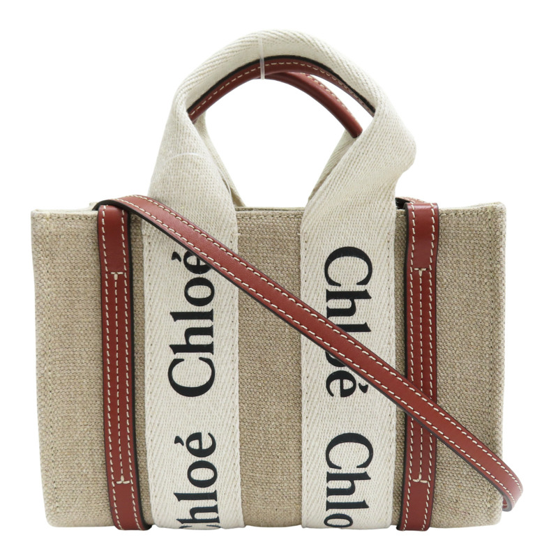 米色 帆布 Mini Woody 肩背包【Chloe 克羅伊】 CHC22AP237I2690U-0