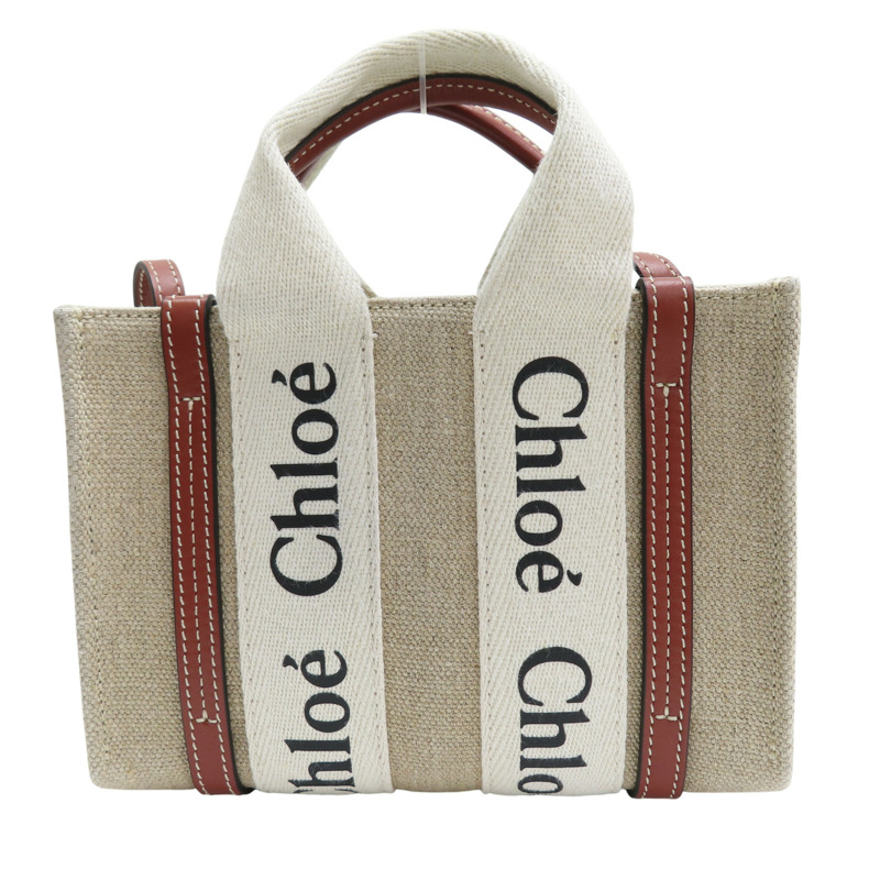 米色 帆布 Mini Woody 肩背包【Chloe 克羅伊】 CHC22AP237I2690U-1