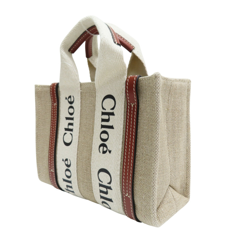 米色 帆布 Mini Woody 肩背包【Chloe 克羅伊】 CHC22AP237I2690U-2