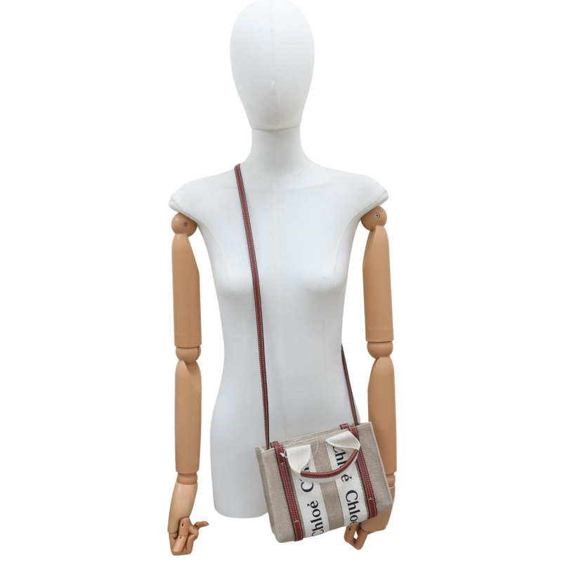 米色 帆布 Mini Woody 肩背包【Chloe 克羅伊】 CHC22AP237I2690U-6