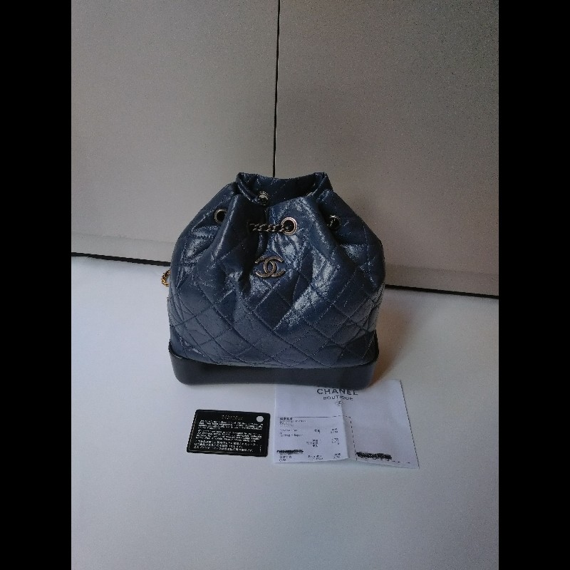 Chanel 深藍拼黑皮革小號流浪後背包 Gabrielle-5