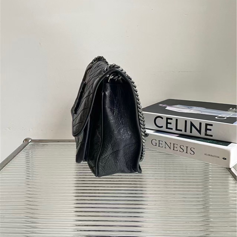 🔥新到：98新YSL/聖羅蘭 niki 中號 黑銀油蠟皮 28×20×8.5黑色銀鍊 復古油蠟皮 耐用又百搭 帥氣酷颯 上身超帥 好價🉐-5