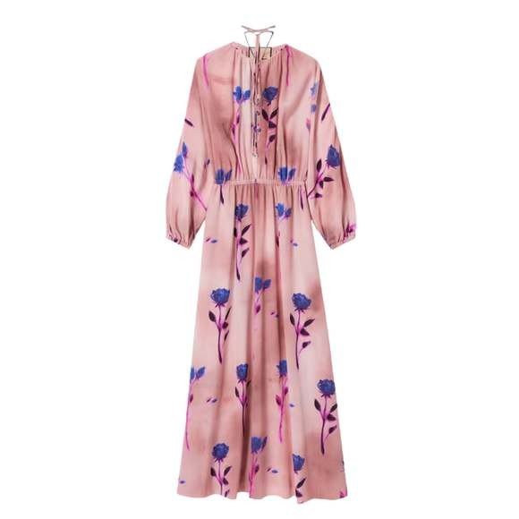 ::GUCCI:: 100% 桑蠶絲極親膚 花卉絲質洋裝 Silk Crepe De Chine Floral Print Dress-0