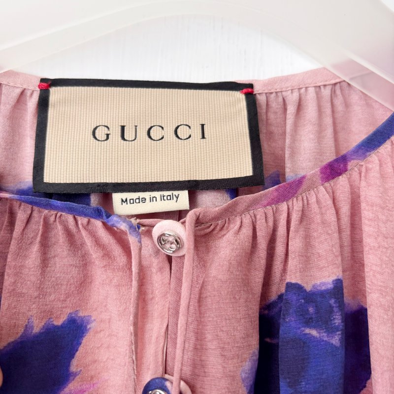 ::GUCCI:: 100% 桑蠶絲極親膚 花卉絲質洋裝 Silk Crepe De Chine Floral Print Dress-3