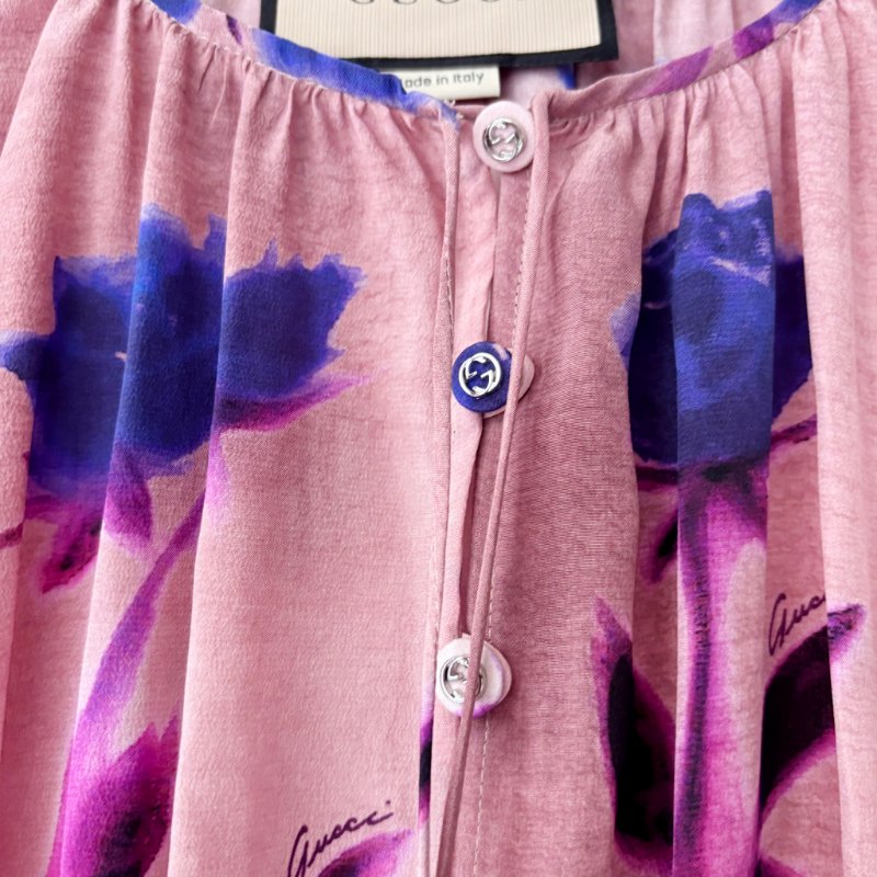 ::GUCCI:: 100% 桑蠶絲極親膚 花卉絲質洋裝 Silk Crepe De Chine Floral Print Dress-4