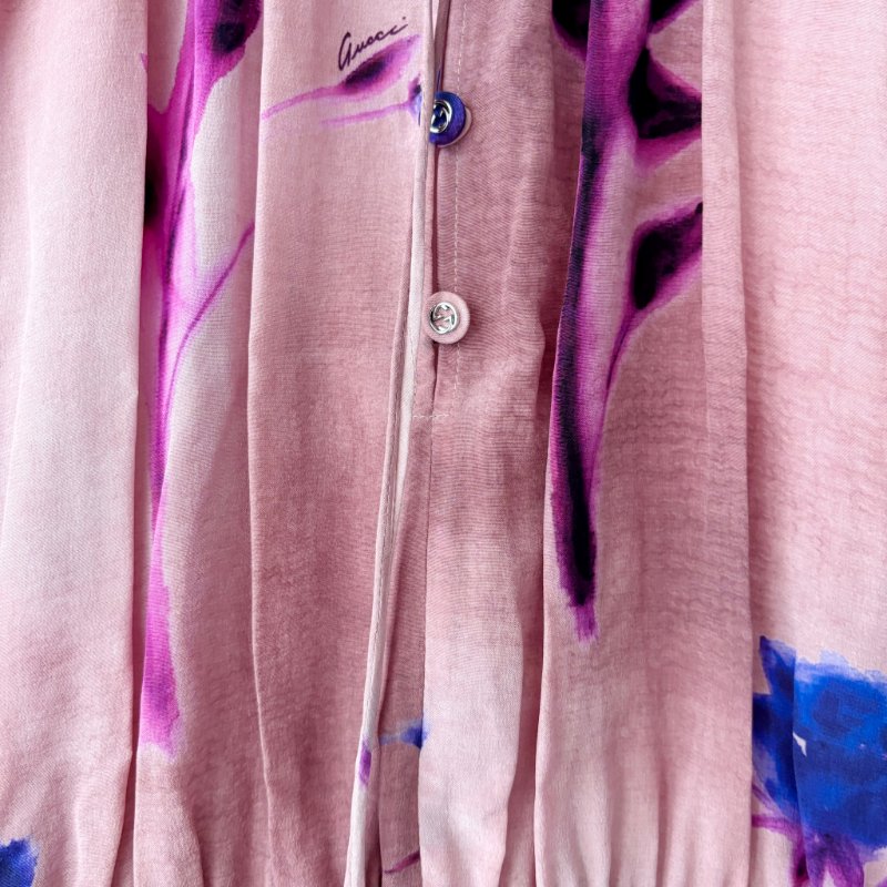 ::GUCCI:: 100% 桑蠶絲極親膚 花卉絲質洋裝 Silk Crepe De Chine Floral Print Dress-5