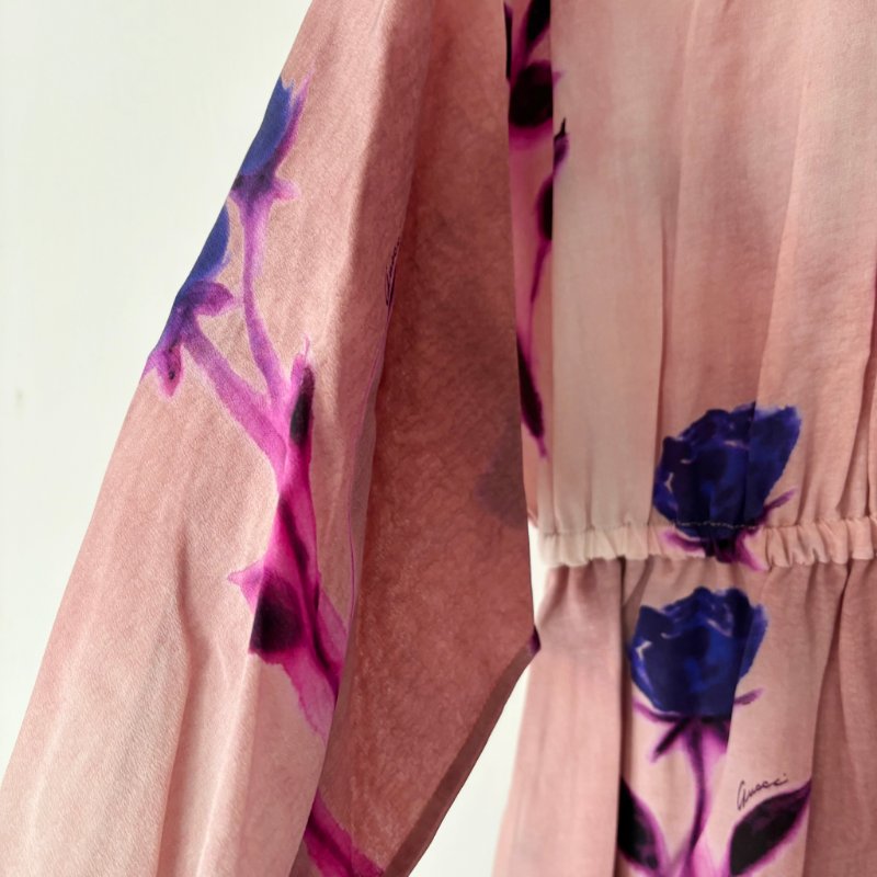 ::GUCCI:: 100% 桑蠶絲極親膚 花卉絲質洋裝 Silk Crepe De Chine Floral Print Dress-6