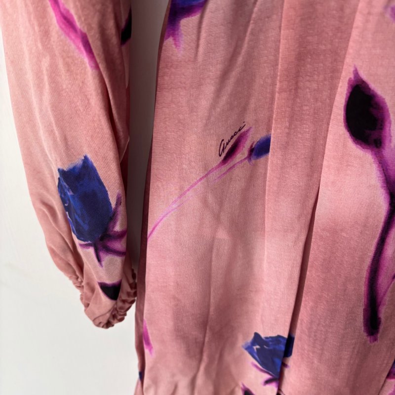 ::GUCCI:: 100% 桑蠶絲極親膚 花卉絲質洋裝 Silk Crepe De Chine Floral Print Dress-11