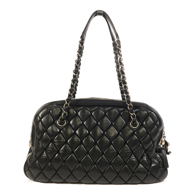 CHANEL 羊皮皮革Chain Shoulder銀扣鏈帶肩背袋-1