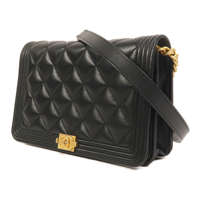 CHANEL 羊皮皮革Boy Wallet On Chain鏈帶肩背袋-2