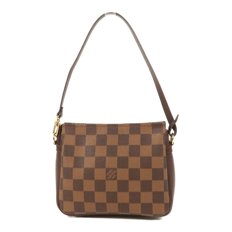 LOUIS VUITTON Damier Trousse Makeup Accessory Pouch金扣手挽袋棕色-1