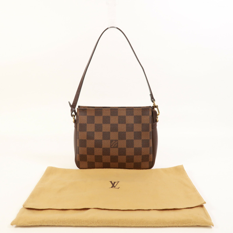 LOUIS VUITTON Damier Trousse Makeup Accessory Pouch金扣手挽袋棕色-7