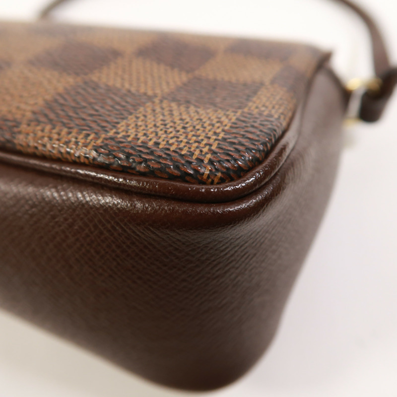 LOUIS VUITTON Damier Trousse Makeup Accessory Pouch金扣手挽袋棕色-11