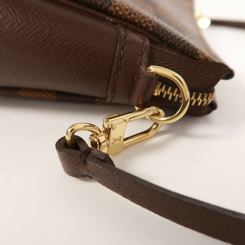 LOUIS VUITTON Damier Trousse Makeup Accessory Pouch金扣手挽袋棕色-13
