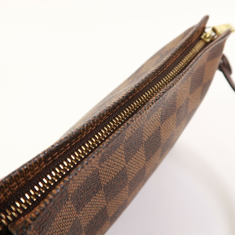 LOUIS VUITTON Damier Trousse Makeup Accessory Pouch金扣手挽袋棕色-14