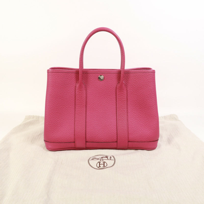 HERMES Negonda皮革Garden Party TPM銀扣手挽袋Rose Pourpre-8