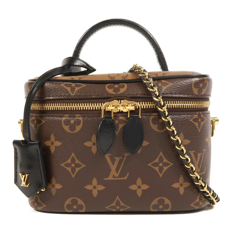LOUIS VUITTON Monogram Reverse Vanity PM金扣手挽肩背兩用袋棕色-0