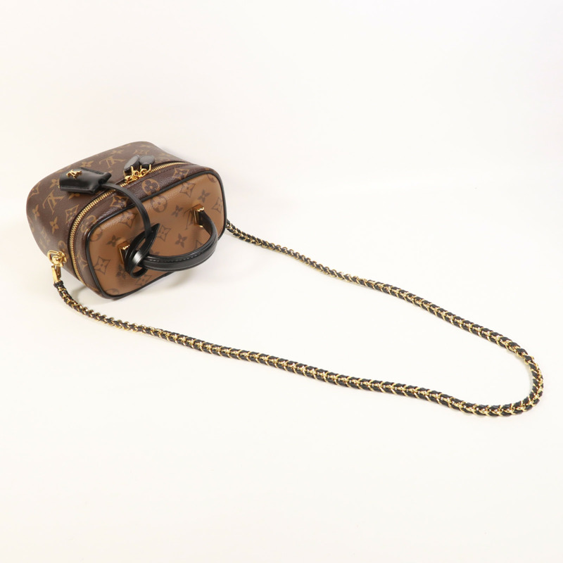 LOUIS VUITTON Monogram Reverse Vanity PM金扣手挽肩背兩用袋棕色-6