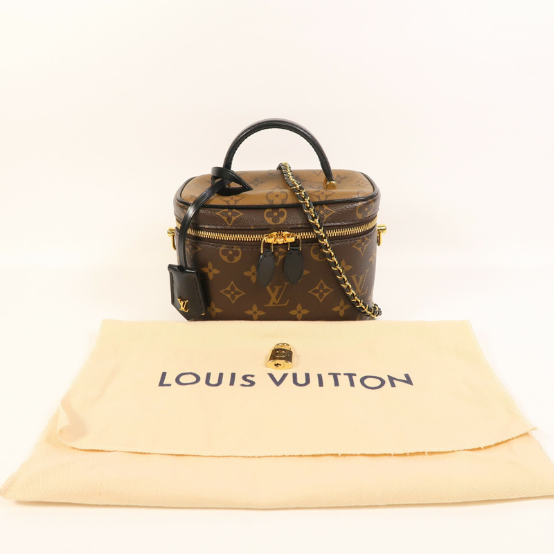 LOUIS VUITTON Monogram Reverse Vanity PM金扣手挽肩背兩用袋棕色-7