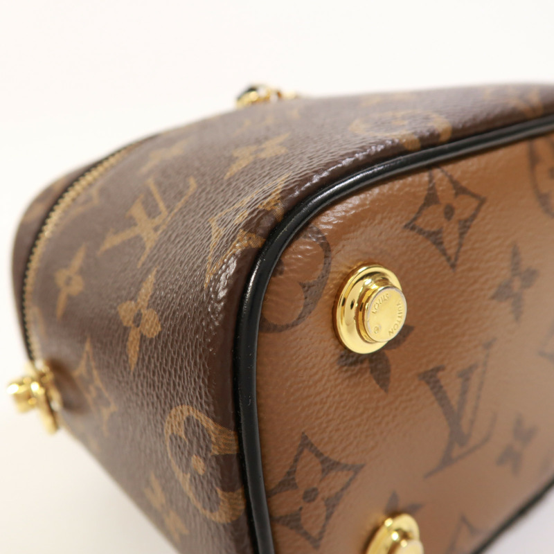 LOUIS VUITTON Monogram Reverse Vanity PM金扣手挽肩背兩用袋棕色-9
