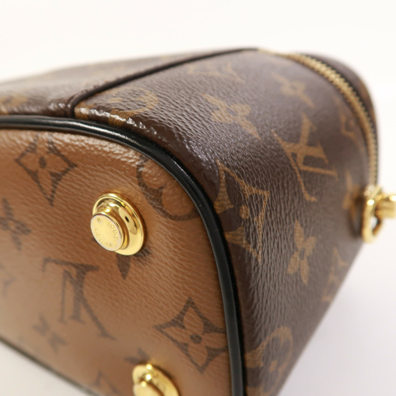 LOUIS VUITTON Monogram Reverse Vanity PM金扣手挽肩背兩用袋棕色-10