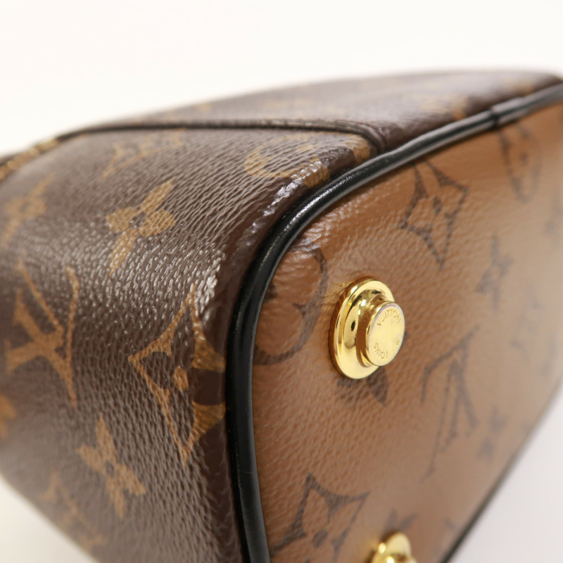 LOUIS VUITTON Monogram Reverse Vanity PM金扣手挽肩背兩用袋棕色-11
