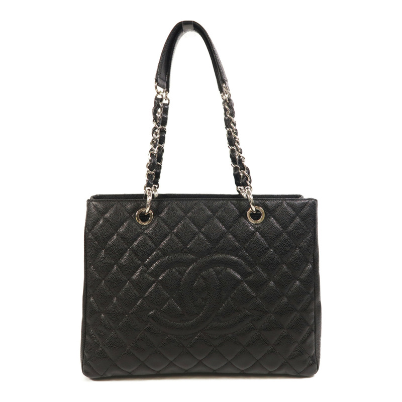 CHANEL 牛皮皮革GST Grand Shopping Tote Bag銀扣鏈帶肩背袋-0