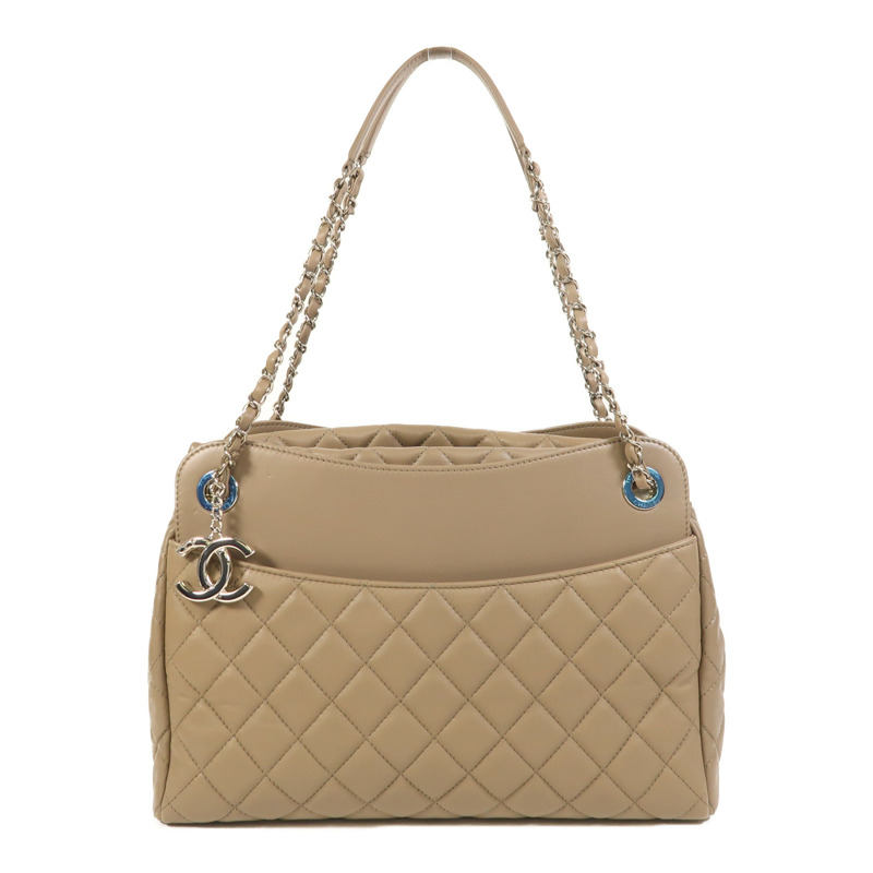 CHANEL 羊皮皮革Chain Shoulder銀扣鏈帶肩背袋-0