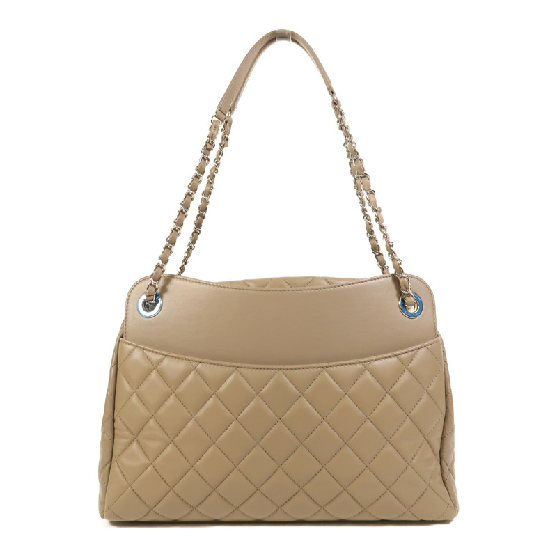 CHANEL 羊皮皮革Chain Shoulder銀扣鏈帶肩背袋-1