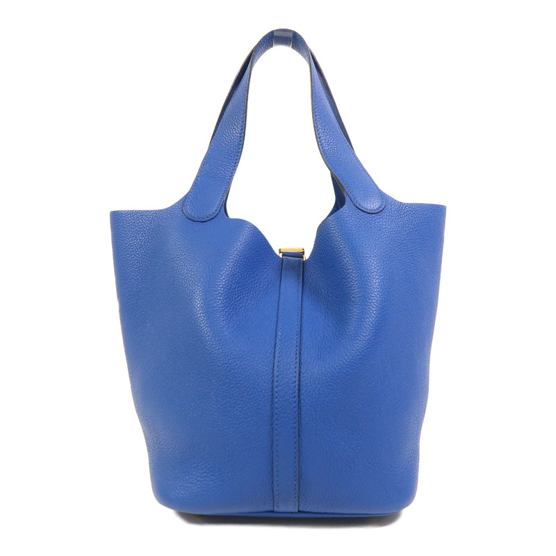 HERMES Clemence皮革Picotin MM金扣手挽袋Bleu France-1