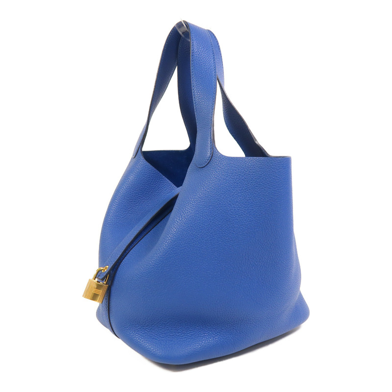 HERMES Clemence皮革Picotin MM金扣手挽袋Bleu France-2