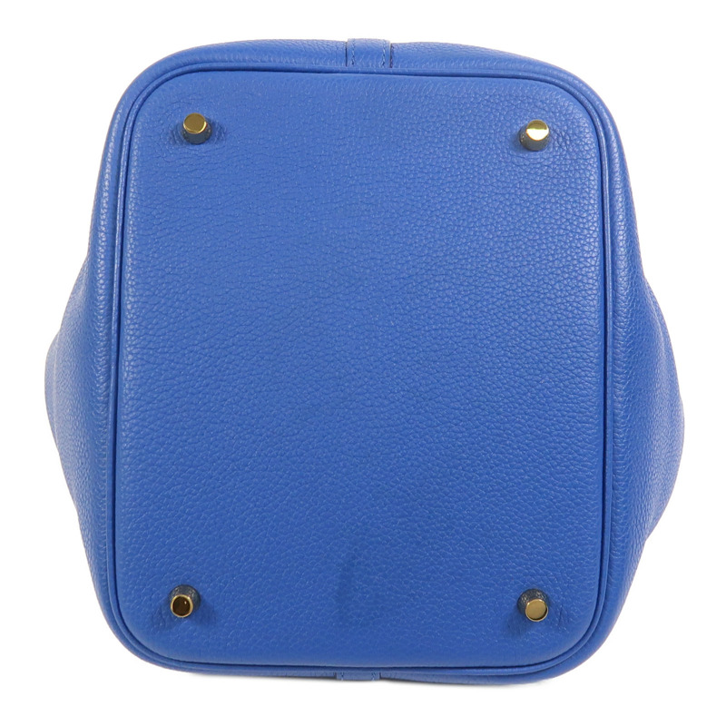 HERMES Clemence皮革Picotin MM金扣手挽袋Bleu France-3