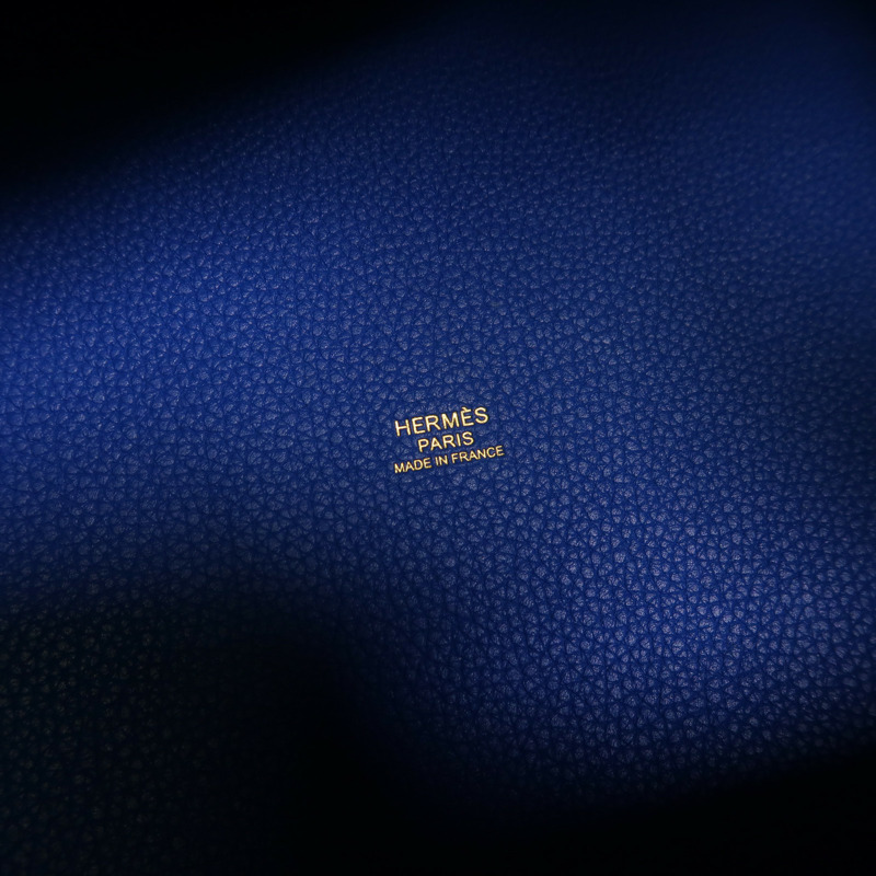 HERMES Clemence皮革Picotin MM金扣手挽袋Bleu France-5