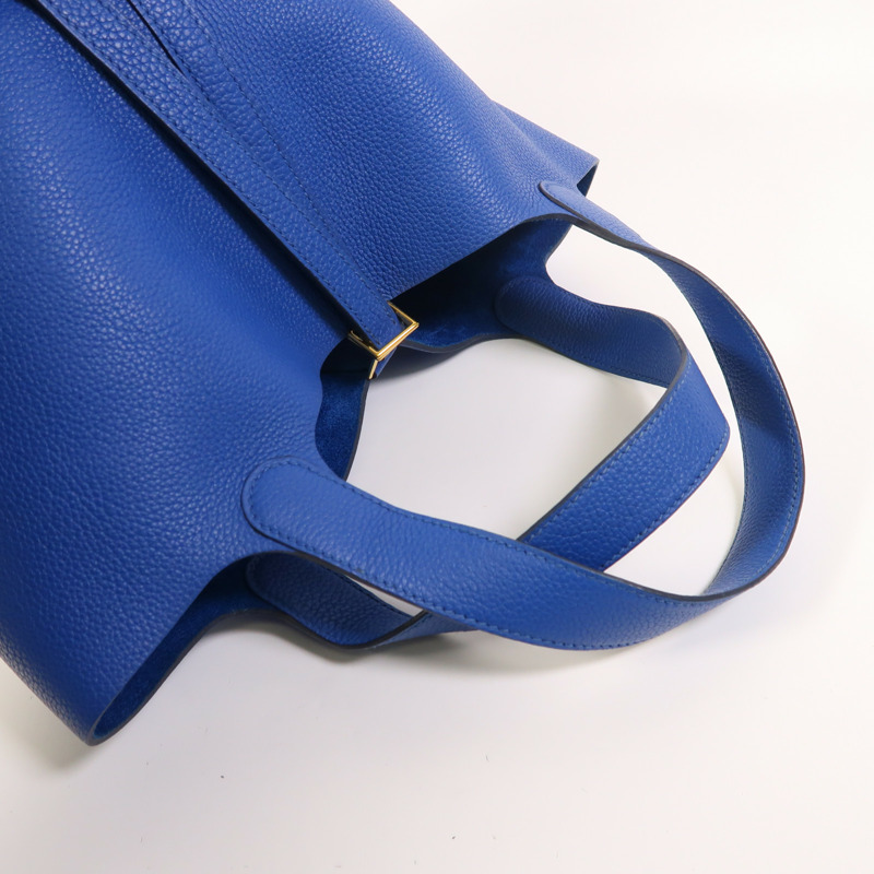 HERMES Clemence皮革Picotin MM金扣手挽袋Bleu France-7