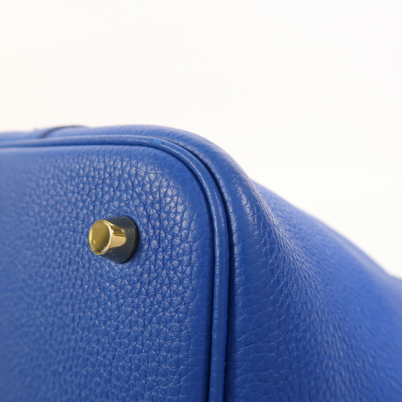 HERMES Clemence皮革Picotin MM金扣手挽袋Bleu France-11