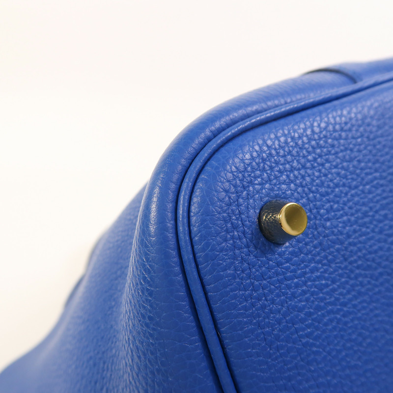 HERMES Clemence皮革Picotin MM金扣手挽袋Bleu France-12